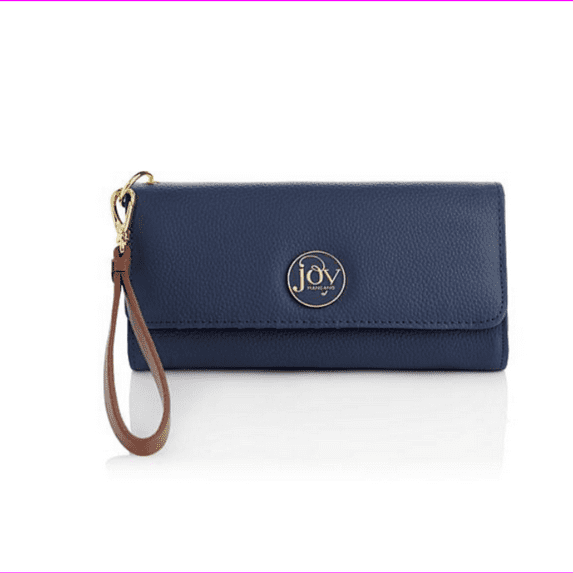 JOY Luxe Genuine Leather Trifold Wallet with RFID Protection, Navy