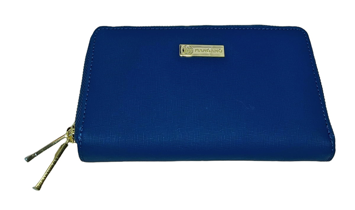 JOY Mangano Leather Wallet 2 WrapAround Zippers RFID Navy Blue