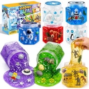 JOY SPOT! 8-Pack Sensory Slime Kit for Kids 3+, 3.53oz/Jar, Crystal Clear Slime with Arctic, Dinosaur, Space & Medieval Figures, Party Favors for Boys & Girls