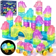 Gummy Bloc 57pcs Soft Glow-in-Dark Building Blocks with Wheels, Montessori Sensory Stacking Learning Squishy Toy for Kids