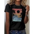 thumbnail image 1 of JOY The Waves Print T-shirt, Short Sleeve Crew Neck Casual Top For Summer & Spring, Women's Clothing, 1 of 4