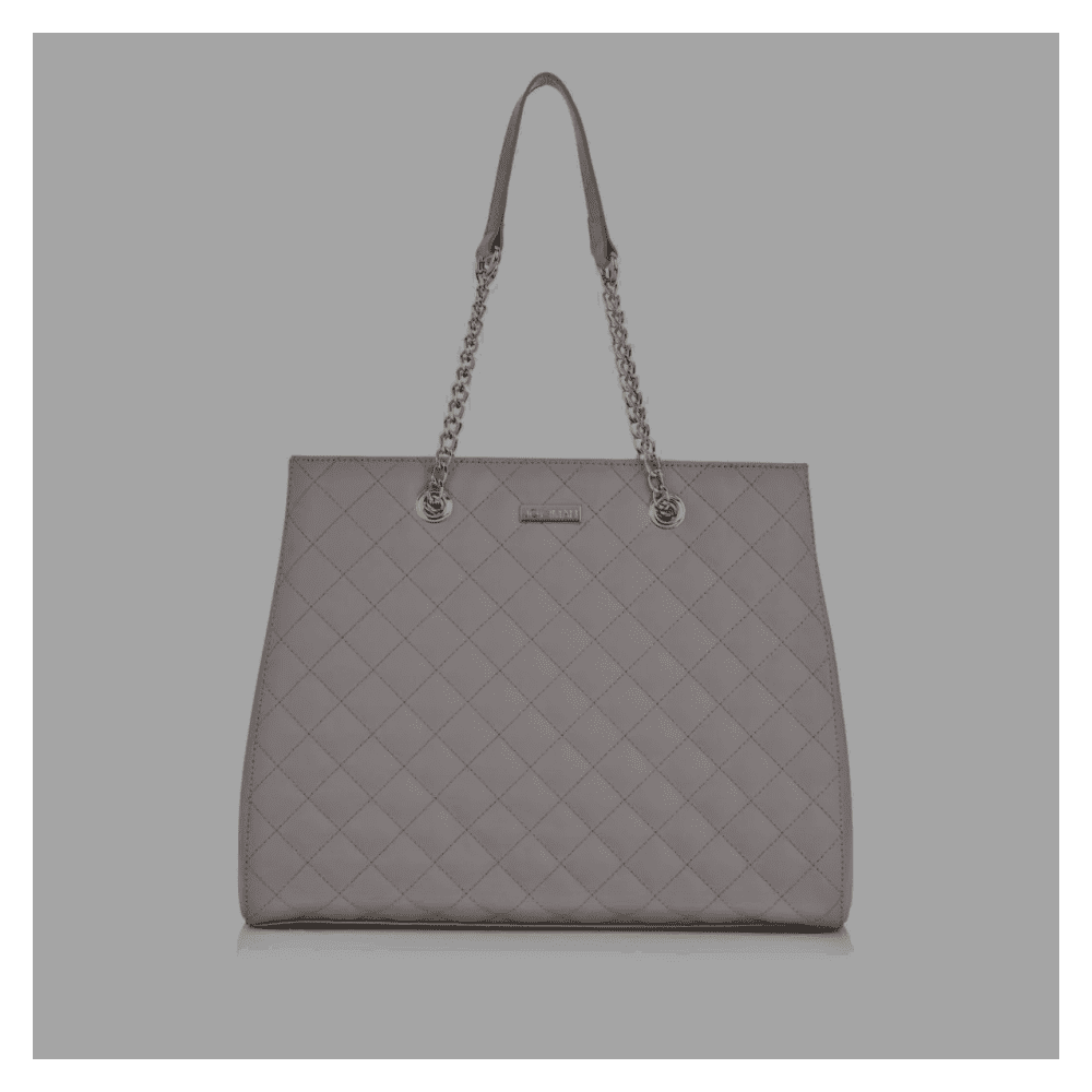 JOY and IMAN Diamond Quilted Genuine Leather Satchel with RFID GREY COLOR