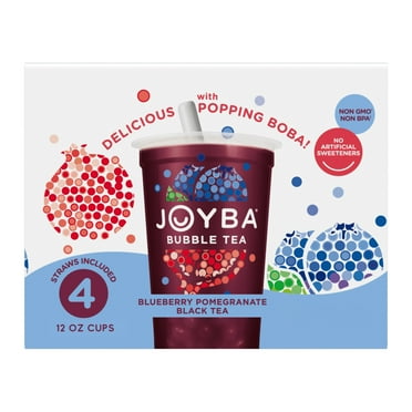 Joyba Blueberry Pomegranate Black Tea Bubble Tea, 12 fl oz Cup (Pack of 4)