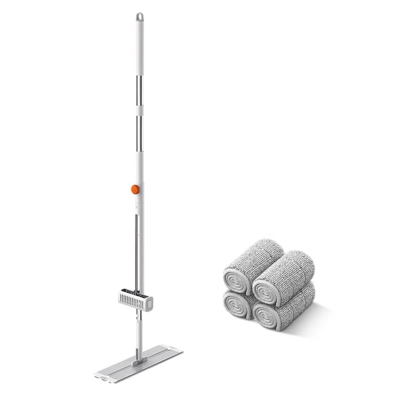 JOYBOS Flat Mop with 4 Microfiber Pad, 51.6" Stainless Steel Handle, Wet Dry Use on Laminate Wood Tile Vinyl Wall Mopping Bathroom Kitchen Household Supplies