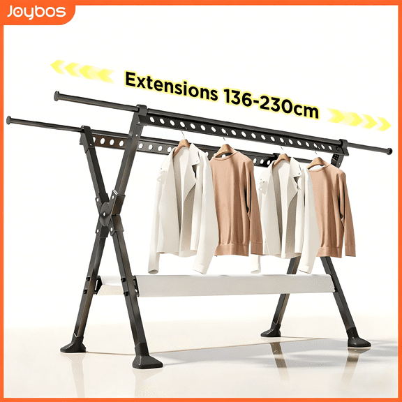 Joybos Heavy Duty Clothes Drying Rack, Adjustable & Foldable Garment Rack with 20pcs Windproof Hooks for Outdoor Indoor