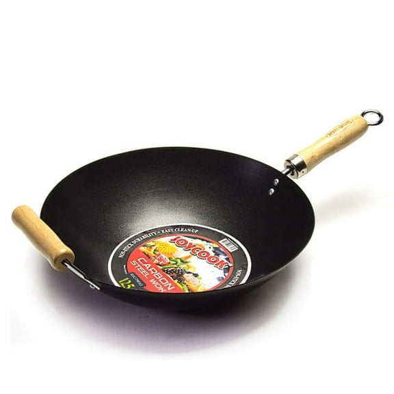 JOYCOOK Wok Pan with Two Handles Carbon Steel Non Stick Xylan Coating 12.5 inch (32cm)