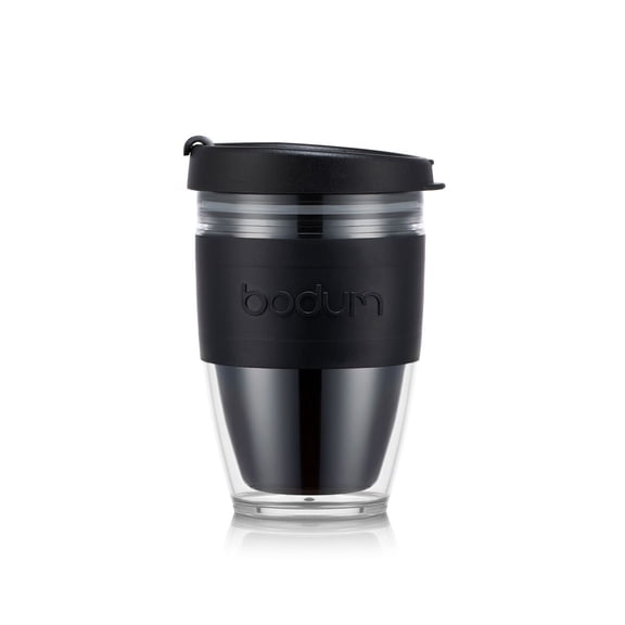 JOYCUP DOUBLE WALL TRAVEL MUG, 8 OZ, PLASTIC, BLACK SLEEVE