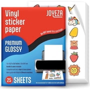 JOYEZA Inkjet Printer Printable Vinyl Sticker Paper, Glossy White, 25 Sheets