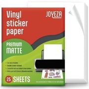 JOYEZA Printable Vinyl Sticker Paper Inkjet Printer Adhesive Paper, 8.5 x 11 in, White, 25 Sheets