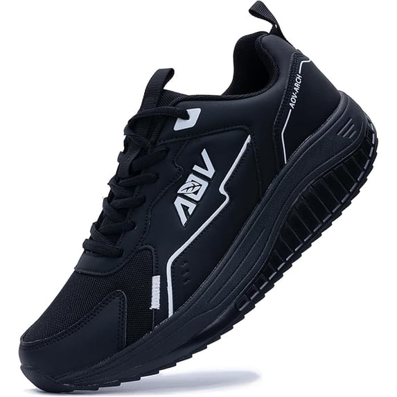 JOYFON Arch Support Men Walking Shoes Plantar Fasciitis Shoes Orthotic Tennis Sneakers for Foot Pain Relief SolidBlack Size 9