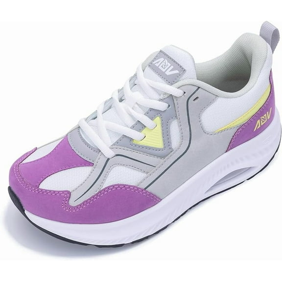 JOYFON Wide Toe Box Shoes for Women Arch Support Walking Tennis Sneakers Orthotic Leather Shoes for Bunions, Plantar Fasciitis PurpleGrey Size 9