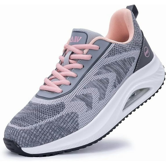 JOYFON Women's Walking Shoes Arch Support Orthotic Breathable Tennis Sneakers for Plantar Fasciitis Pain Relief GreyPink 8