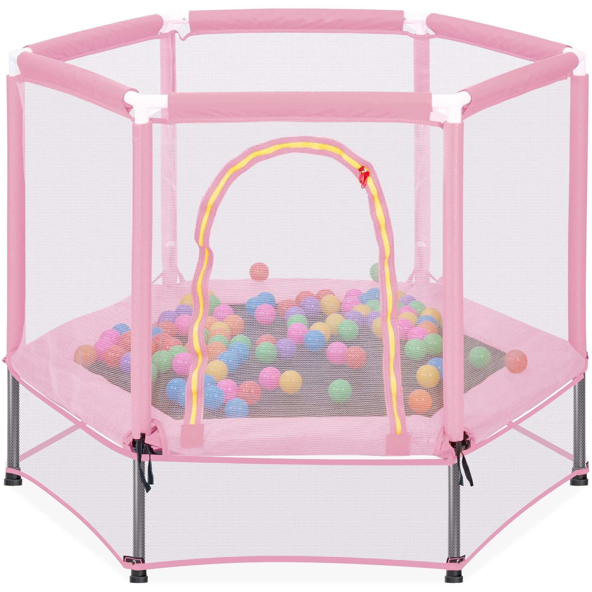 JOYFULIN 55" Trampoline for Kids, 4.5FT Mini Indoor Outdoor Toddler Trampoline with Enclosure Net and Pit Balls Baby, Small Kids Trampoline Birthday Gifts for Girl and Boy Age 1-8