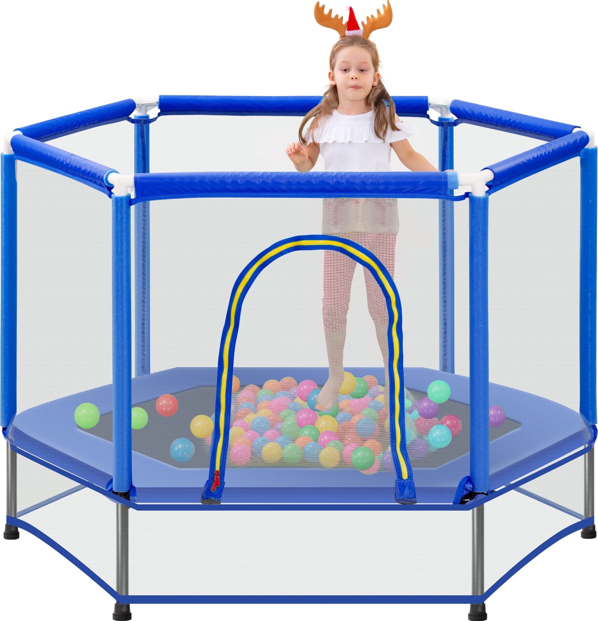 JOYFULIN 55" Trampoline for Kids, 4.5FT Mini Indoor Outdoor Toddler Trampoline with Enclosure Net and Pit Balls Baby, Small Kids Trampoline Birthday Gifts for Girl and Boy Age 1-8