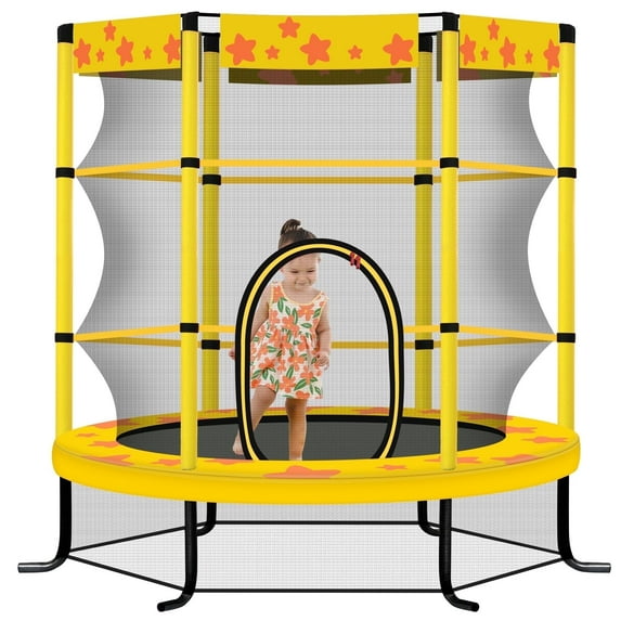 JOYFULIN Trampoline for Kids, 55'' Mini Trampoline for Toddlers with Enclosure Net and No-Gap Design, 4.5FT Indoor/Outdoor Kids Round Trampoline Gifts for Ages 1-8