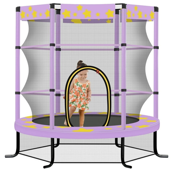 JOYFULIN Trampoline for Kids, 55'' Mini Trampoline for Toddlers with Enclosure Net and No-Gap Design, 4.5FT Indoor/Outdoor Kids Round Trampoline Gifts for Ages 1-8
