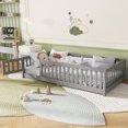 thumbnail image 1 of JOYFULIN Twin Size Floor Bed with Slats and Fence for Kids, Solid Wood Montessori Floor Bed with Door and Safety Guardrails for Girls, Boys, No Box Spring Needed, Gray, 1 of 7