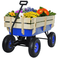 thumbnail image 1 of JOYFULIN Wagon Cart for Kids, 220LBS Capacity Heavy Duty Utility Wagon with 10'' Rubber Wheels, Removable Wooden Sides, All Terrain Pulling Garden Cart for Grocery Beach Shopping Camping (Blue), 1 of 7