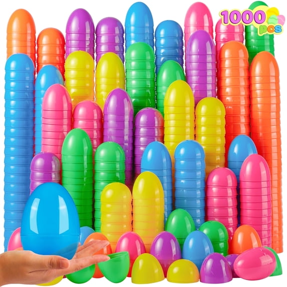 Joyfy 1000 Pieces 3.15" Easter Eggs, Plastic Empty Fillable Easter Eggs Bulk, Colorful Bright Eggs for Easter Hunting, Filling Treats, Party Favor, Basket Stuffers, Classroom Prize Supplies