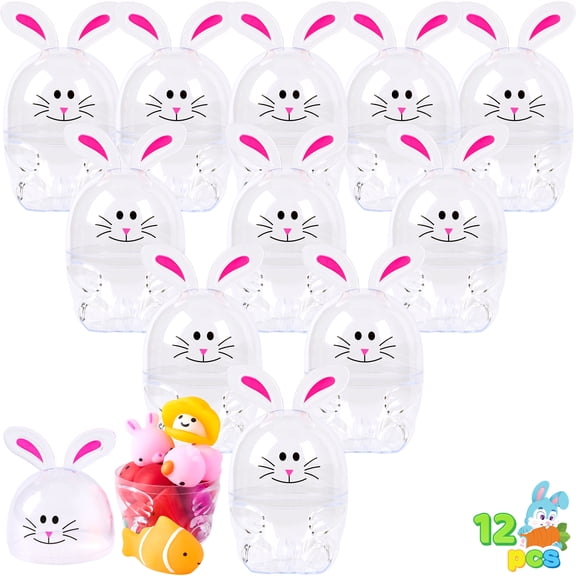 Joyfy 12 Pcs 3.7" Bunny Shaped Easter Eggs, Fillable Plastic Empty Eggs,Clear Bunny Easter Eggs for Easter Egg Hunts, Basket Stuffers, Toys Filling Treats