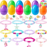 Joyfy 12 Pack Prefilled Easter Eggs with Toys,Easter Eggs Filled with Beads Bracelets and Rings Inside Girls Jewelry Set for Easter Basket Stuffers and Classroom Exchange Party Favors