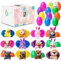 Joyfy 12 Pack Prefilled Easter Eggs with Toys,Easter Eggs with Mini Stuffed Animals Plush Toys for Kids Toddler,Easter Basket Filler Egg Hunt Filler Stuffer