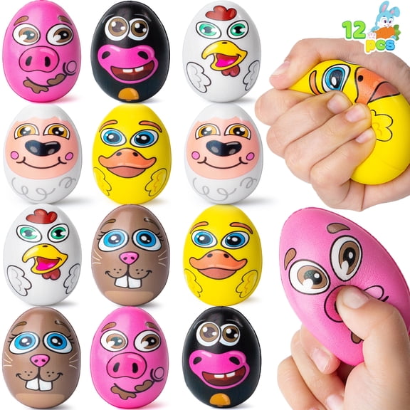 Joyfy 12 Pcs Easter Eggs Stress Balls Squishy Toys Bulk, Slow Rising Stress Relief Fidget Squeeze Easter Eggs for Easter Egg Hunt Easter Basket Stuffers Party Favors Gifts