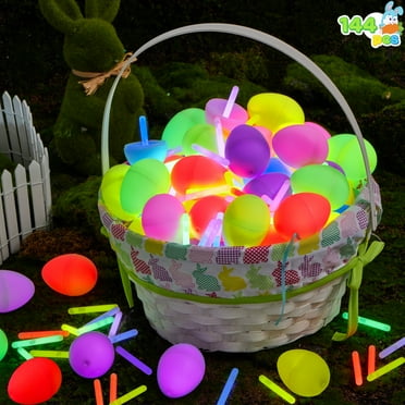 JOYFY 144 Pcs Easter Eggs Filled with Toys (72 Eggs & 72 Glow Sticks),Easter Glowing Eggs Set for Kids,Easter Basket Stuffers Fillers Gift,Easter Eggs Hunt Game Party Favors