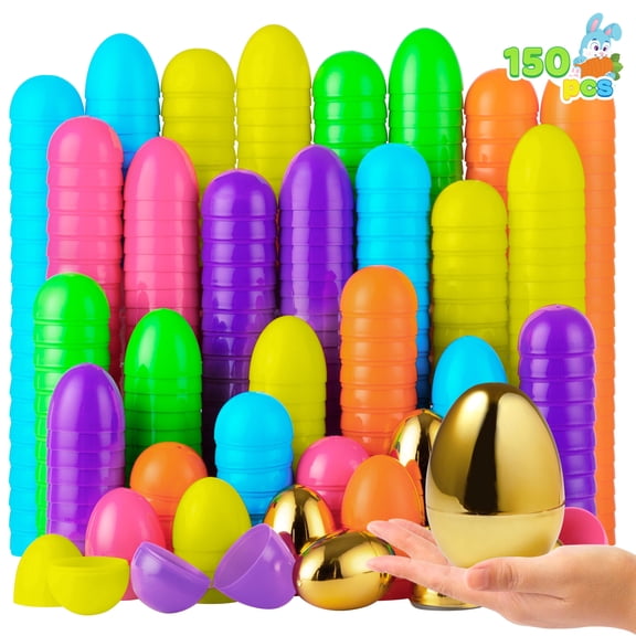 Joyfy 150 Pcs Easter Eggs, 2.3" Plastic Easter Eggs with 6 Pcs Gold Eggs Bulk Empty Fillable for Easter Hunt, Party Favor, Basket Stuffers Filler, Decor