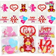 JOYFY 150 Pcs Valentine's Day Cellophane Bag,Candy Goody Treat Gifts Bags for Kids Classroom,Valentine Bags for Kids