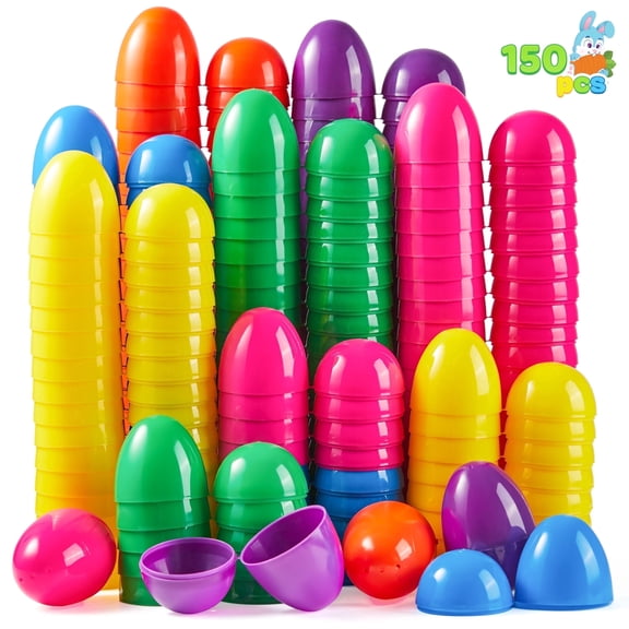 Joyfy 150 Pcs 3.15" Easter Eggs, Fillable Plastic Eggs for Easter, Empty Colorful Bright Eggshells,for Easter Hunt, Filling Treats, Party Favor, Basket Stuffers, Classroom Prize Supplies