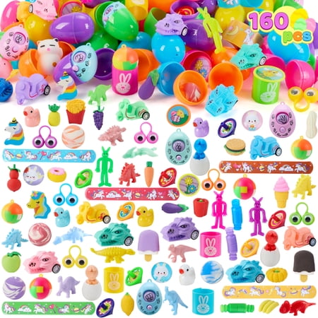JOYFY 160 Packs Prefilled Easter Eggs with Assorted Toys,Easter Egg Bulk for Kids,Easter Eggs Hunt Events,Basket Stuffers Fillers,Classroom Prize Supplies