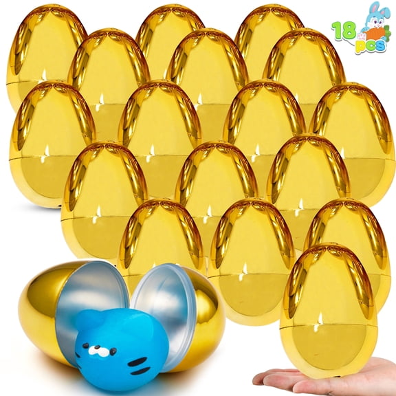 Joyfy 18 Pcs 2.3" Golden Easter Eggs, Metallic Empty Easter Eggs Fillable, Plastic Eggs Bulks for Easter Hunt, Filling Treats, Party Favor, Easter Basket Stuffers, Classroom Prize Supplies