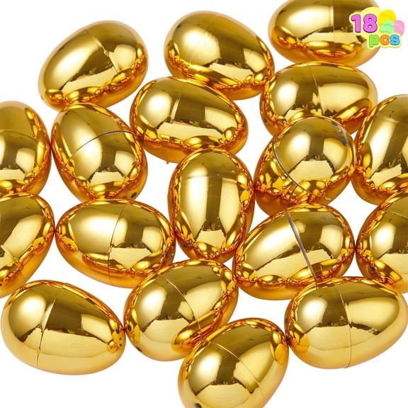 Joyfy 18 Pcs 2.3" Golden Easter Eggs, Metallic Empty Easter Eggs Fillable, Plastic Eggs Bulks for Easter Hunt, Filling Treats, Party Favor, Easter Basket Stuffers, Classroom Prize Supplies