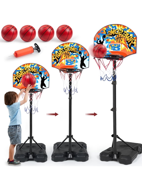 2.8 ft-6.2 ft Adjustable Kids Basketball Hoop with 4 Balls Toddler Baksetball Goal Toy Indoor Outdoor Basket Ball Game Set for Boys Girls Age 3 4 5 6 7 8 Gift