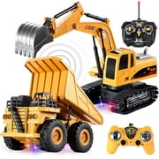 JOYFY 2 PCS Remote Control Construction Vehicle Toy Set - Powered RC Excavator & RC Dump Truck with Lights and Sounds for Imaginative Play, Birthday Gifts for Toddlers Boys Girls