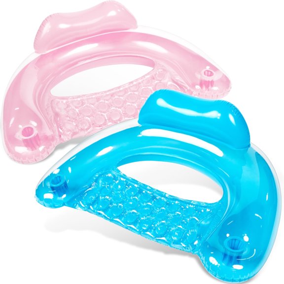 Joyfy 2 Pack Pool Chairs,Pool Floats for Adult with Cup Holders,Pool Noodle for Relaxing Summer Water Fun Swimming Party Beach,Blue&Pink