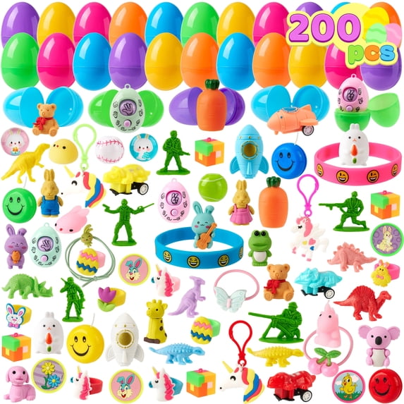 Joyfy 200 Packs Prefilled Easter Eggs with Assorted Toys,Easter Egg Bulk for Kids,Easter Eggs Hunt Events,Basket Stuffers Fillers,Classroom Prize Supplies