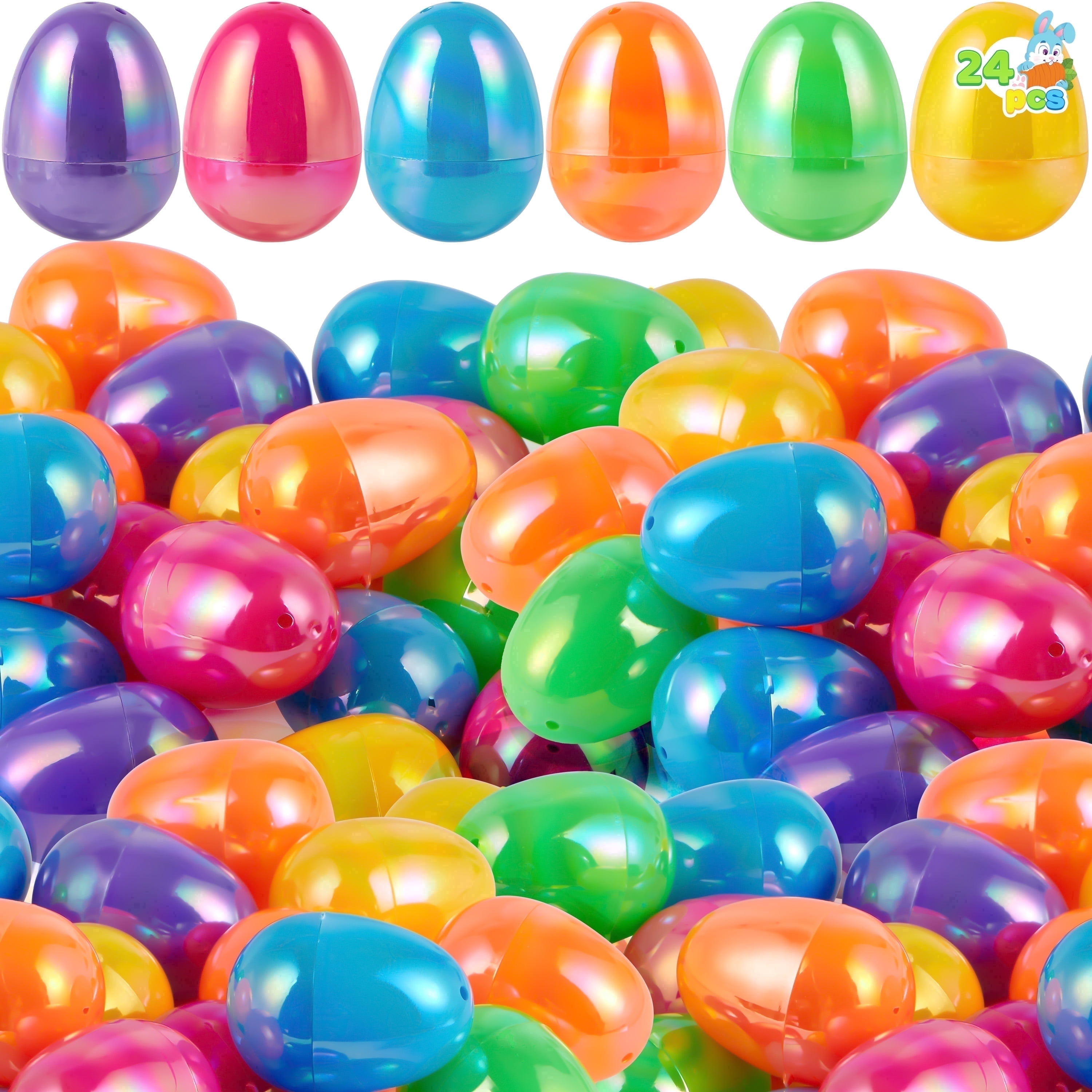 Joyfy 24 Pcs Easter Eggs, 2.3" Plastic Empty Iridescent Color Easter Eggs for Basket Stuffers Filler, Party Favors, Egg Hunt Games, Classroom Prize Supplies