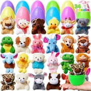 Joyfy 24 Pack Prefilled Easter Eggs with Toys,Easter Eggs with Mini Stuffed Animals Plush Toys for Kids Toddler,Easter Basket Stuffers
