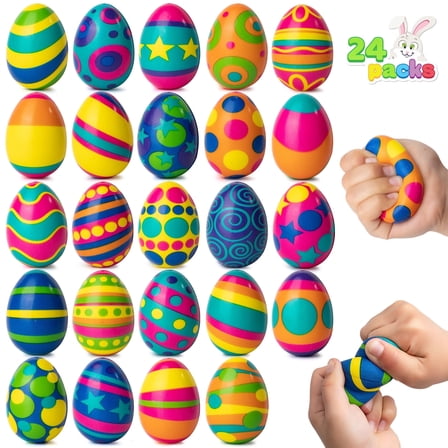 Joyfy 24 Packs Easter Eggs Stress Balls Squishy Toys Bulk,Slow Rising Stress Relief Fidget Squeeze Easter Eggs for Easter Egg Hunt Easter Basket Stuffers Party Favors Gifts