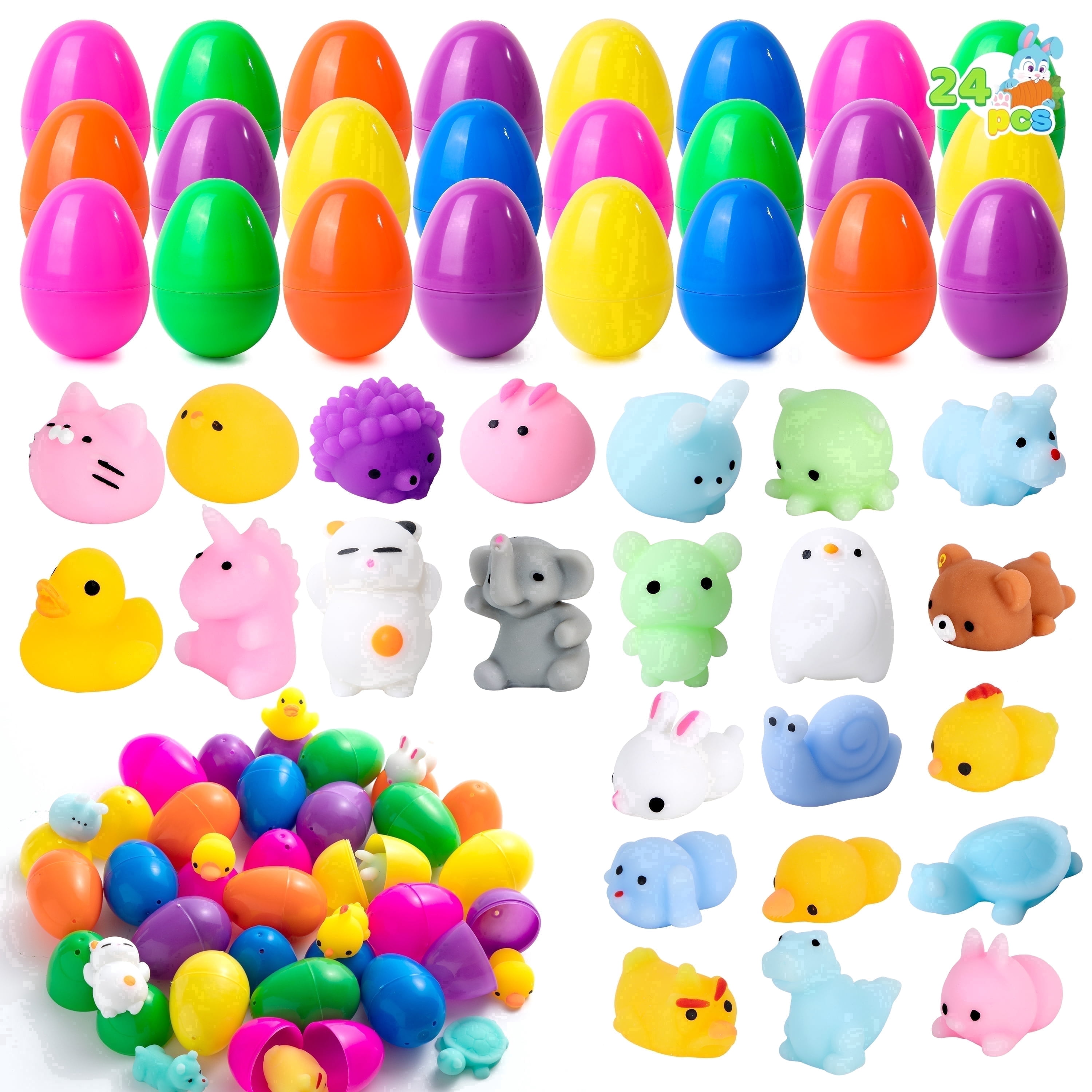 Joyfy 24 Pack Prefilled Easter Eggs with Toys,Mochi Squishy Small Toys for Easter Eggs,Stuffed Easter Baskets for Toddler Kids
