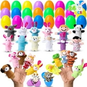 JOYFY 24 Packs Prefilled Easter Eggs with Toys,Easter Eggs with Finger Puppets Toys for Kids Toddler,Easter Basket Classroom Prize Supplies