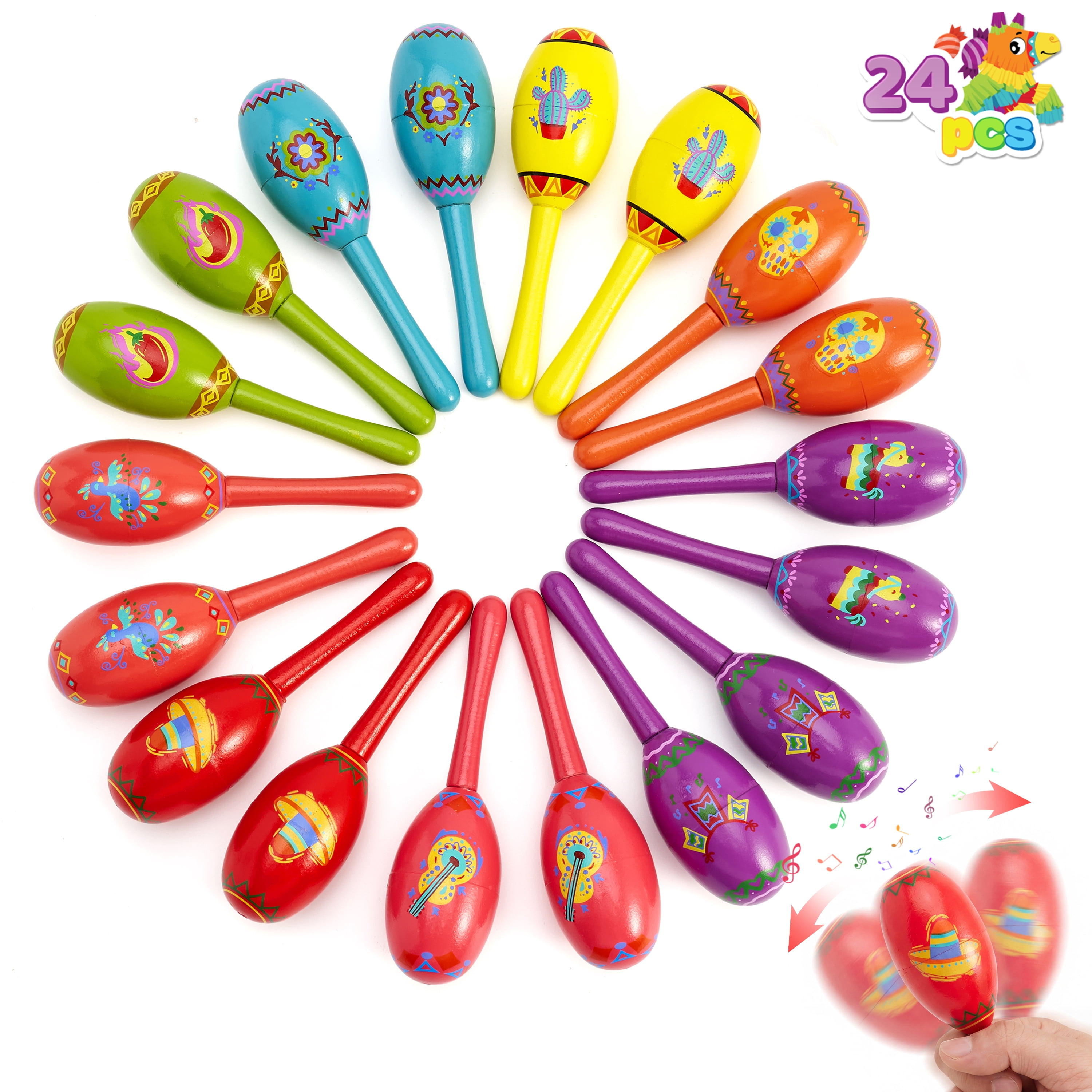 Joyfy 24 Pcs Cinco De Mayo Mini Wooden Maracas Musical Party Favors for Birthday Party Favors, Mexican Fiesta Decorations, Luau Photo Props, Carnivals Event, Taco Tuesday