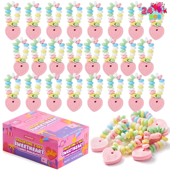 JOYFY 24PCS Valentine’s Day Candy Bracelets, Snacks and Candies Party Favor for Kids