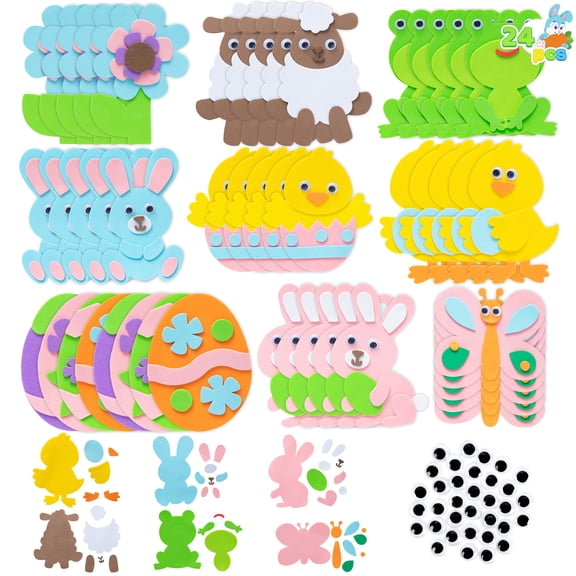 Joyfy 24Pcs Easter Egg Craft Kit for Kids,Egg Foam Magnets DIY Easter Arts and Crafts for Easter Art Activites Home School Easter Decoration