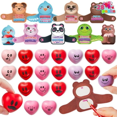 JOYFY 28-Pack Heart Shaped Stress Ball with Valentine's Day Card Heart Shaped Soft Toy Stress