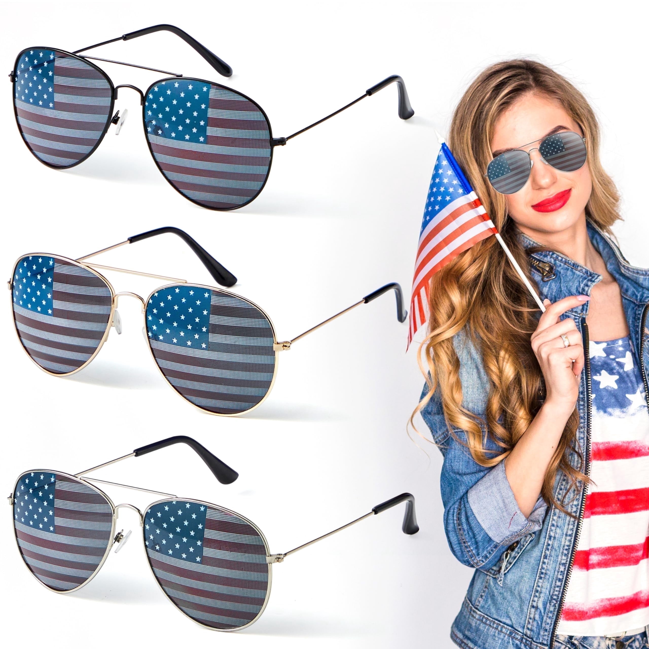 Patriotic American Flag Sunglasses - 3 Pack Metal Frame 3X AMERICAN FLAG SUNGLASSES PATRIOTIC USA RED WHITE & BLUE  main image 3