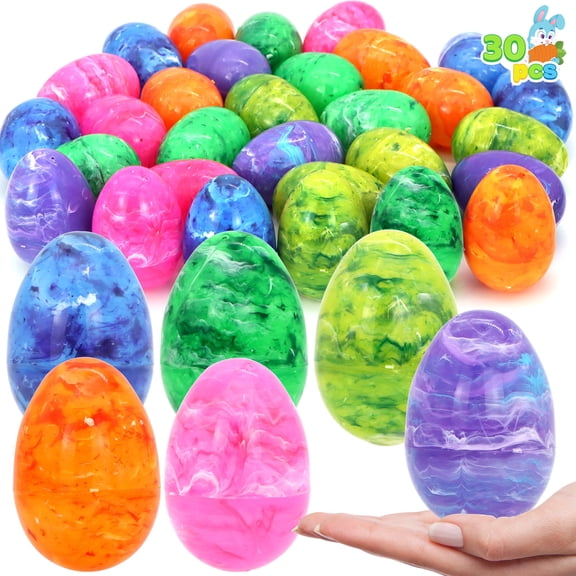 Joyfy 30 Pcs Plastic Easter Eggs,Iridescent Printed Empty 3.15" Tall for Easter Egg Hunt, Basket Stuffers Fillers, Classroom Prize Supplies, Filling Treats and Party Favor