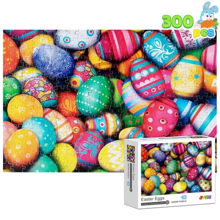 Joyfy 300 Pcs Easter Jigsaw Puzzles, 21.25 x 15 inches Holiday Puzzles for Adults and Kids,Egg Educational Games Gift for Elders Children Family and Friends
